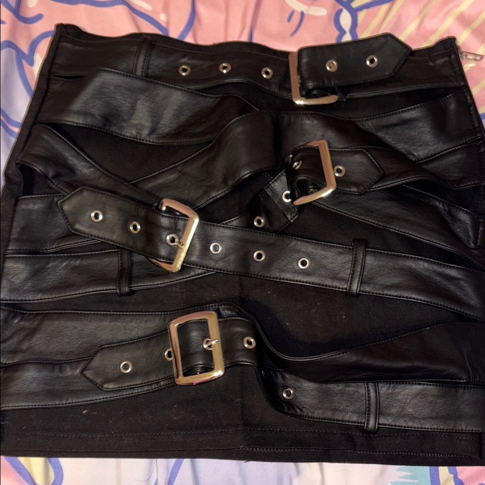Current Mood Dolls Kill Black Leather Belted Skirt